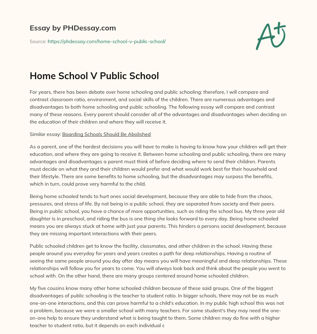 Home School V Public School essay