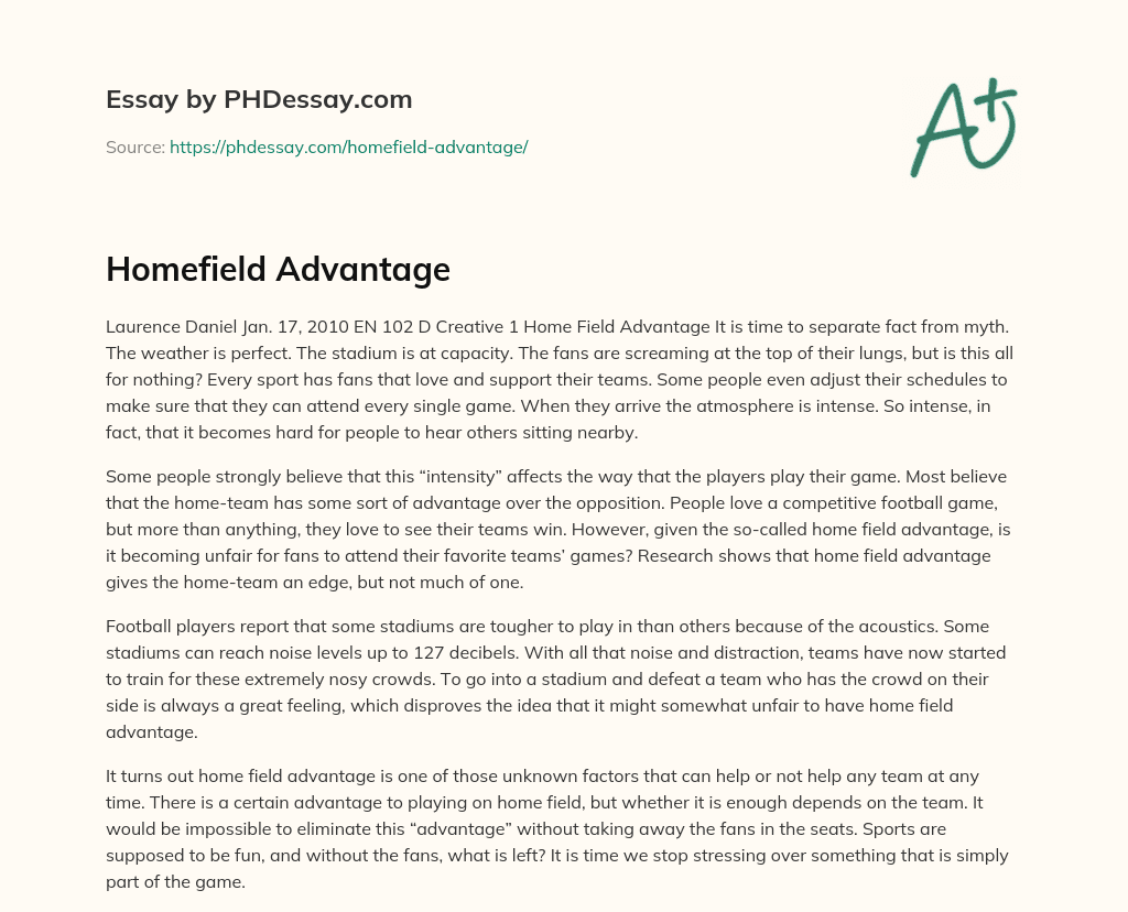 Homefield Advantage essay
