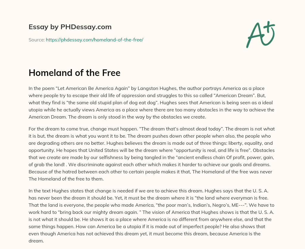Homeland of the Free essay