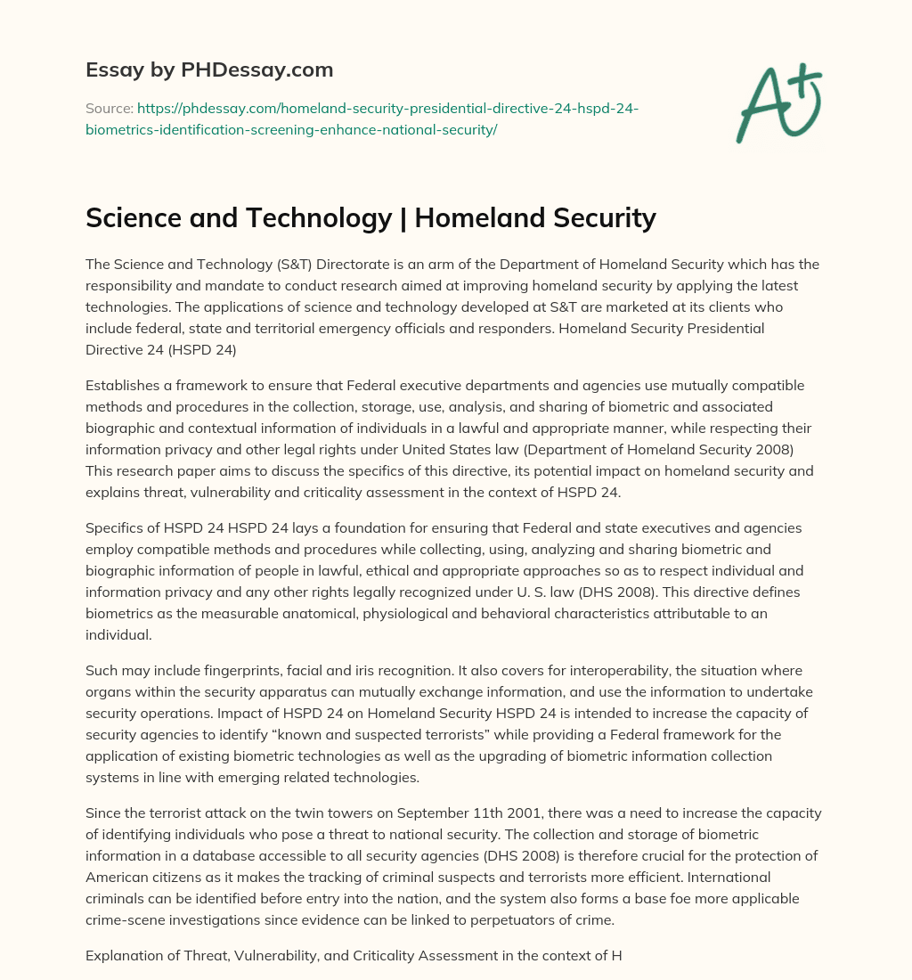 Science and Technology | Homeland Security essay