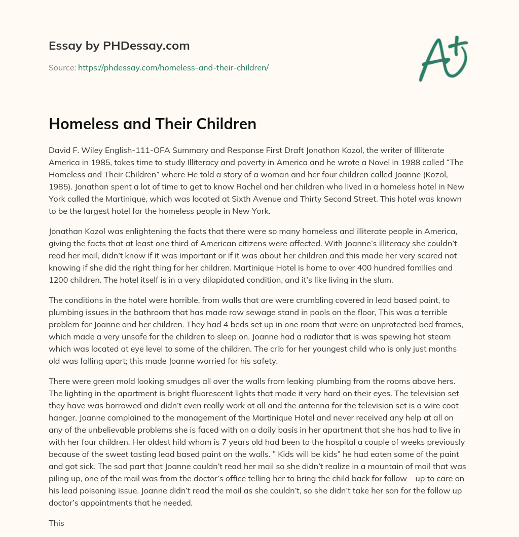 Homeless and Their Children essay