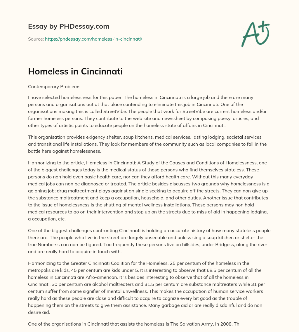 Homeless in Cincinnati essay