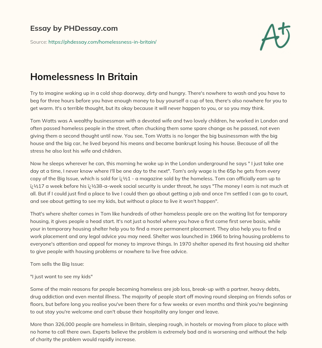 Homelessness In Britain essay