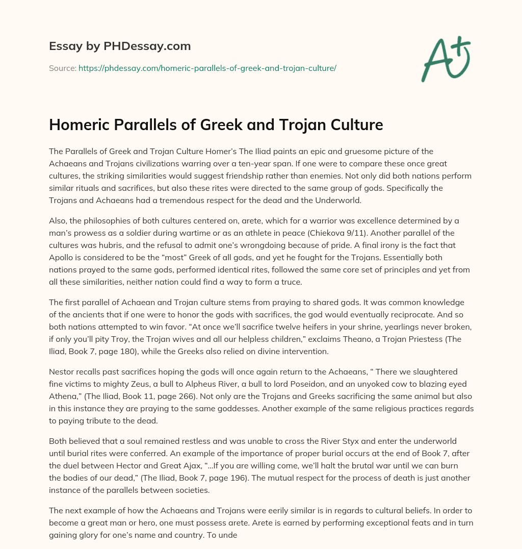 Homeric Parallels of Greek and Trojan Culture essay