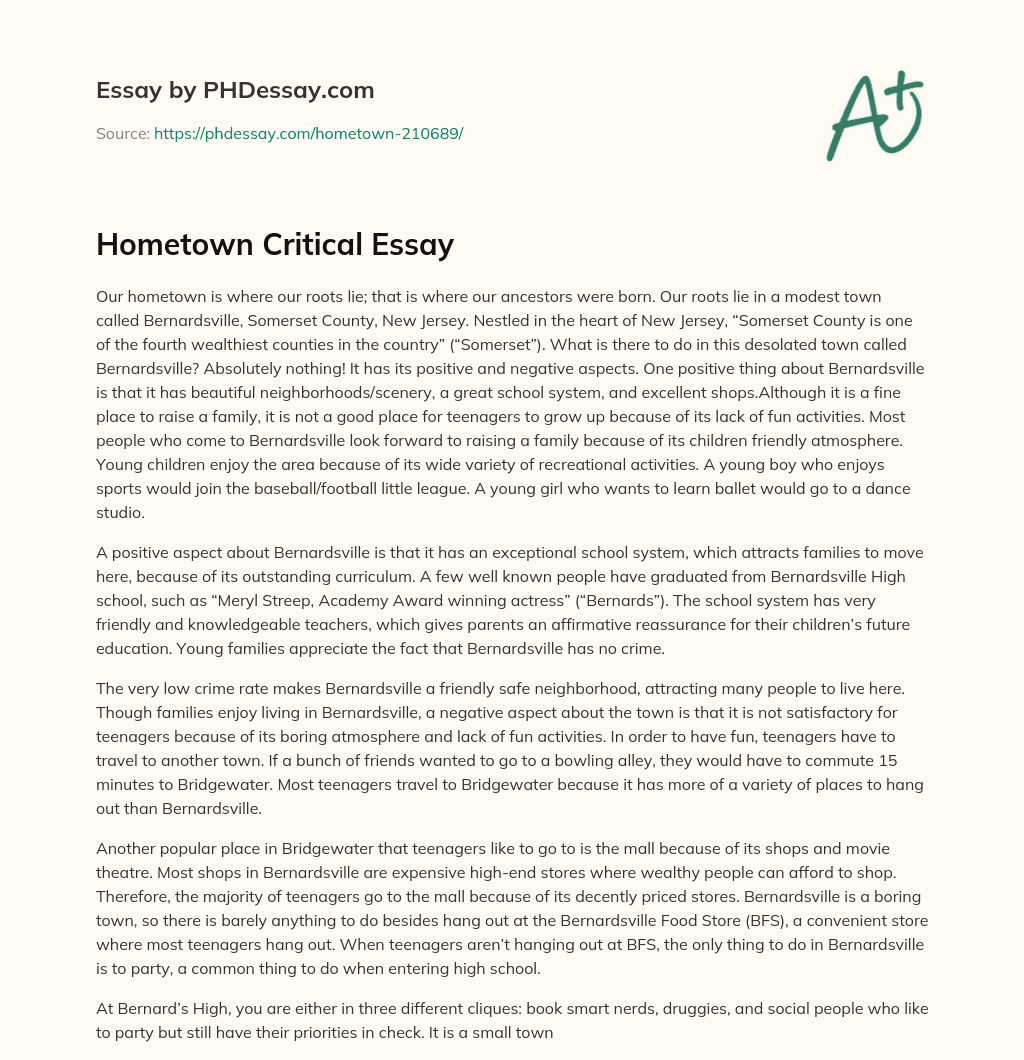 Hometown Critical Essay essay
