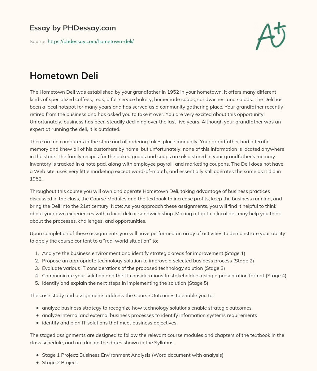 Hometown Deli essay