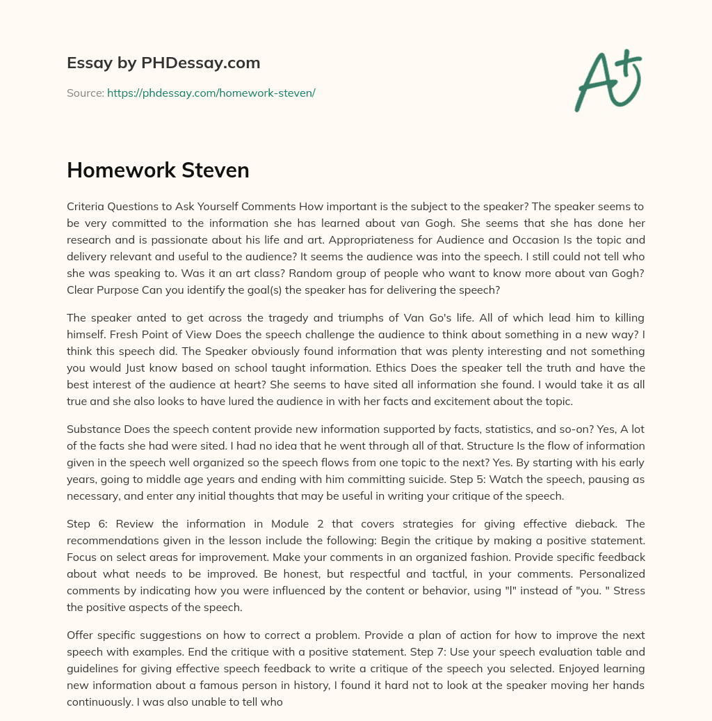 Homework Steven essay