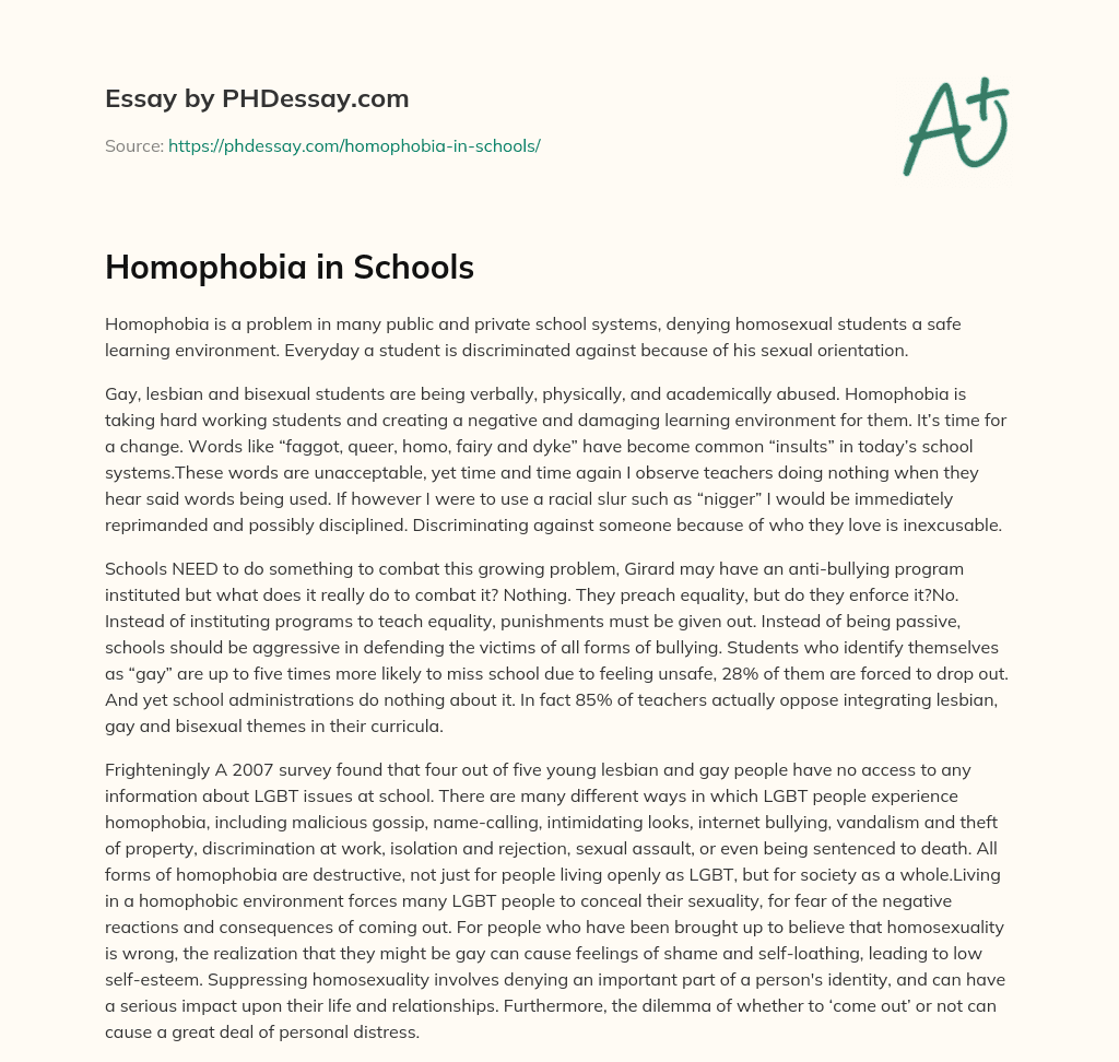 Homophobia in Schools essay