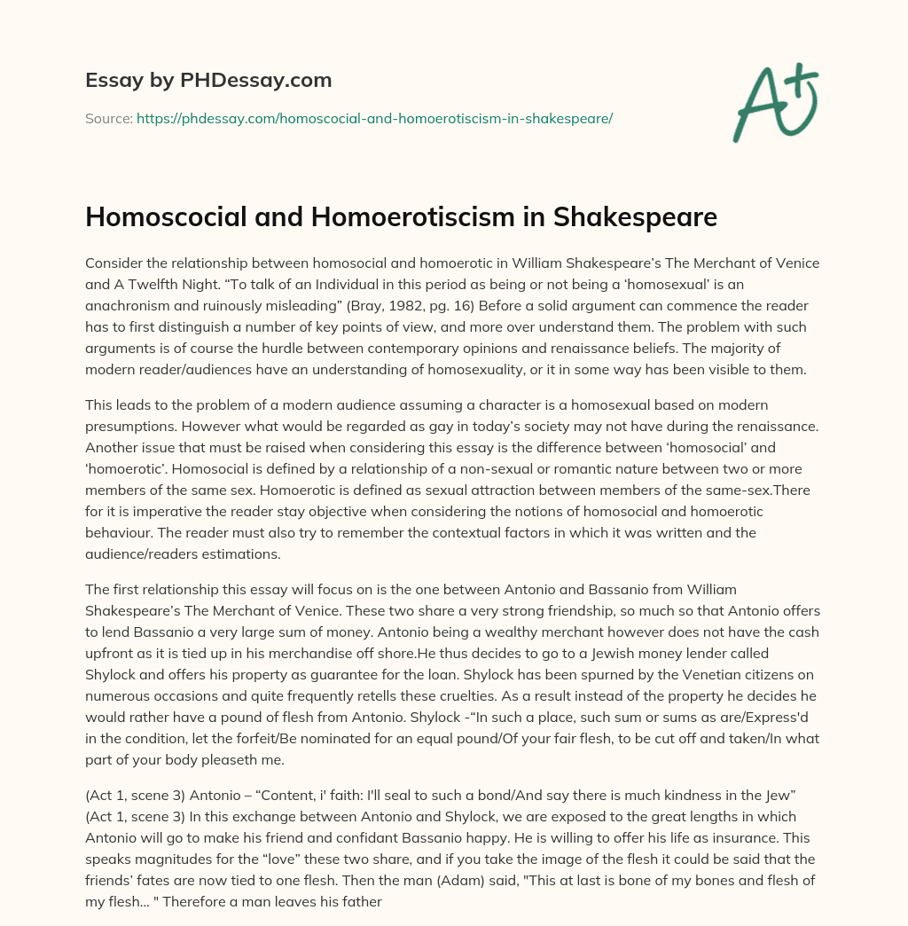 Homoscocial and Homoerotiscism in Shakespeare essay