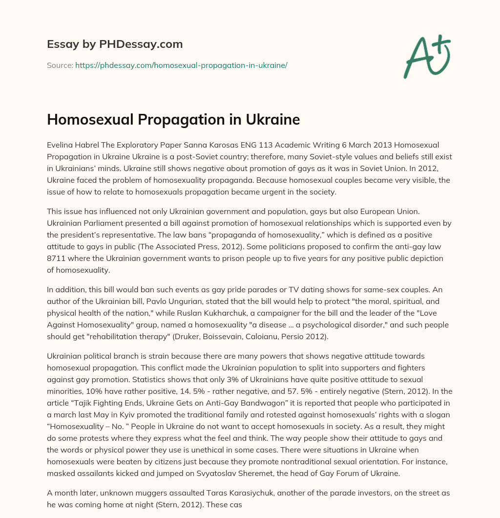 Homosexual Propagation in Ukraine essay