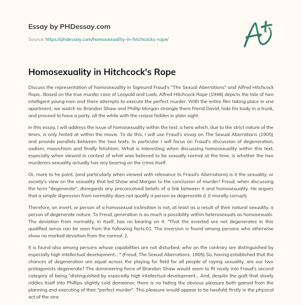 Homosexuality in Hitchcock’s Rope essay