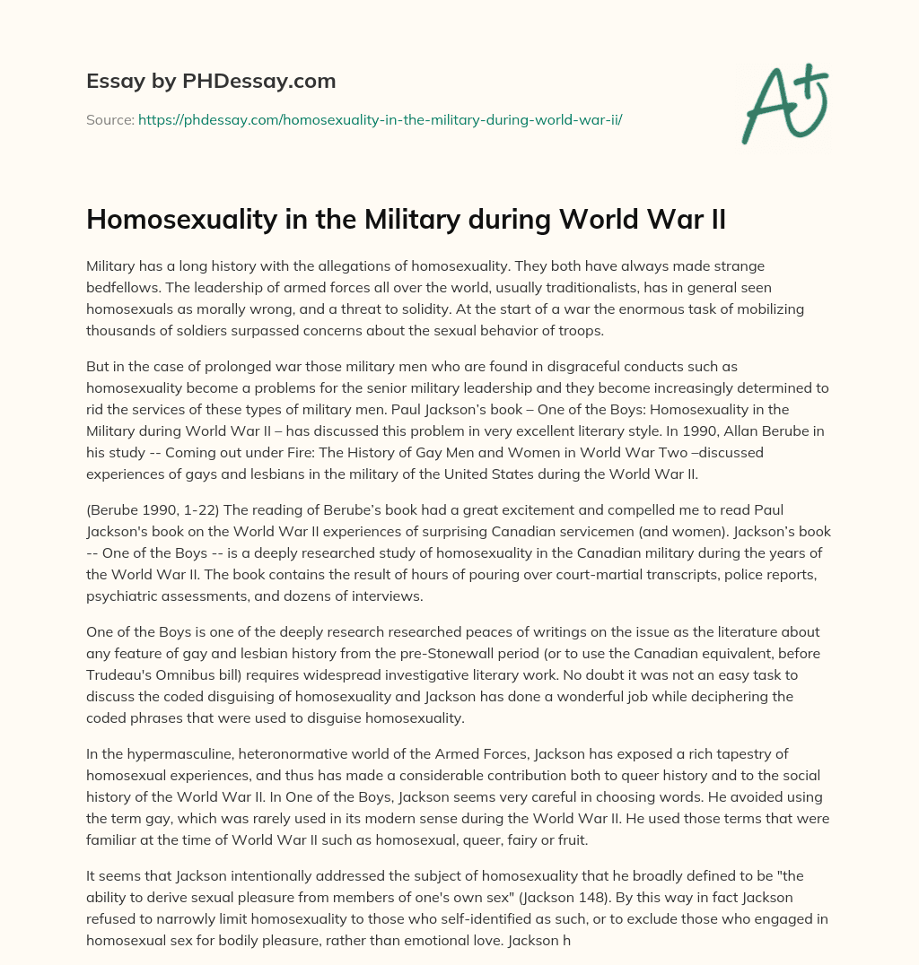 Homosexuality in the Military during World War II essay