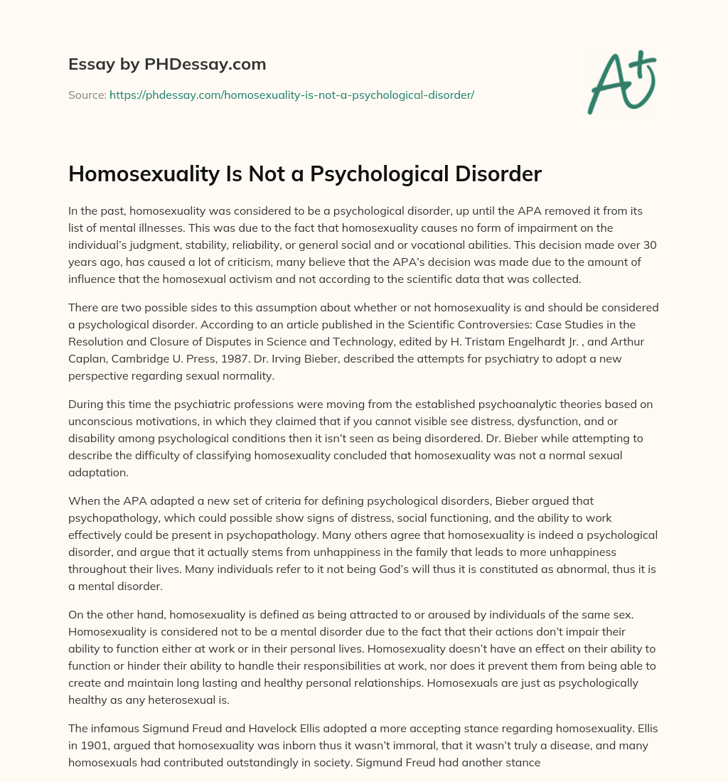 Homosexuality Is Not a Psychological Disorder essay