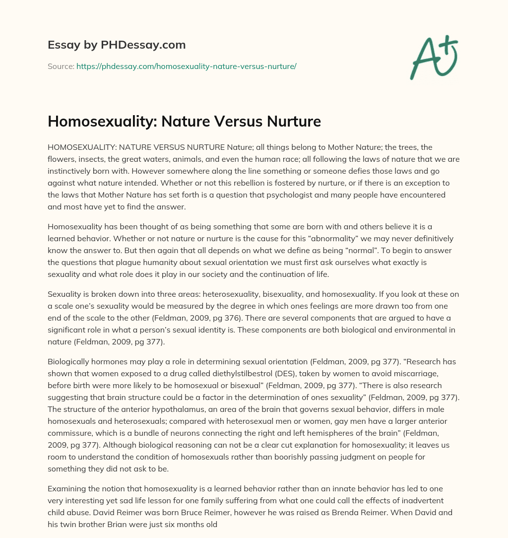 Homosexuality: Nature Versus Nurture essay