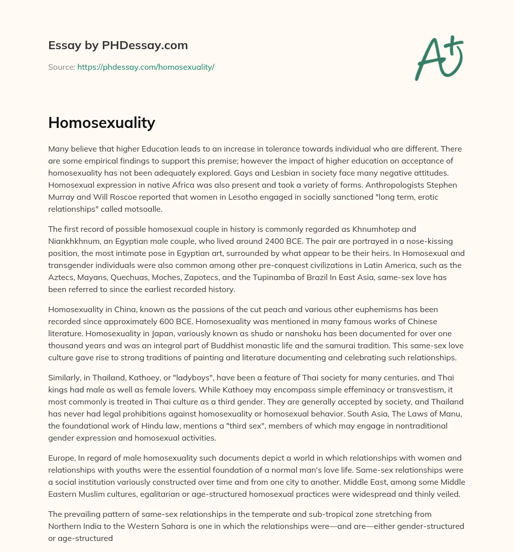 Higher Education and Acceptance of Homosexuality: A Historical Perspective essay