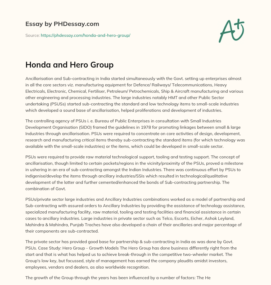 Honda and Hero Group essay