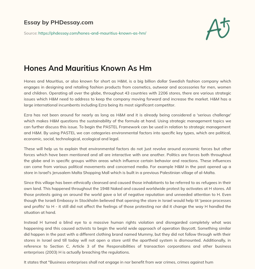Hones And Mauritius Known As Hm essay