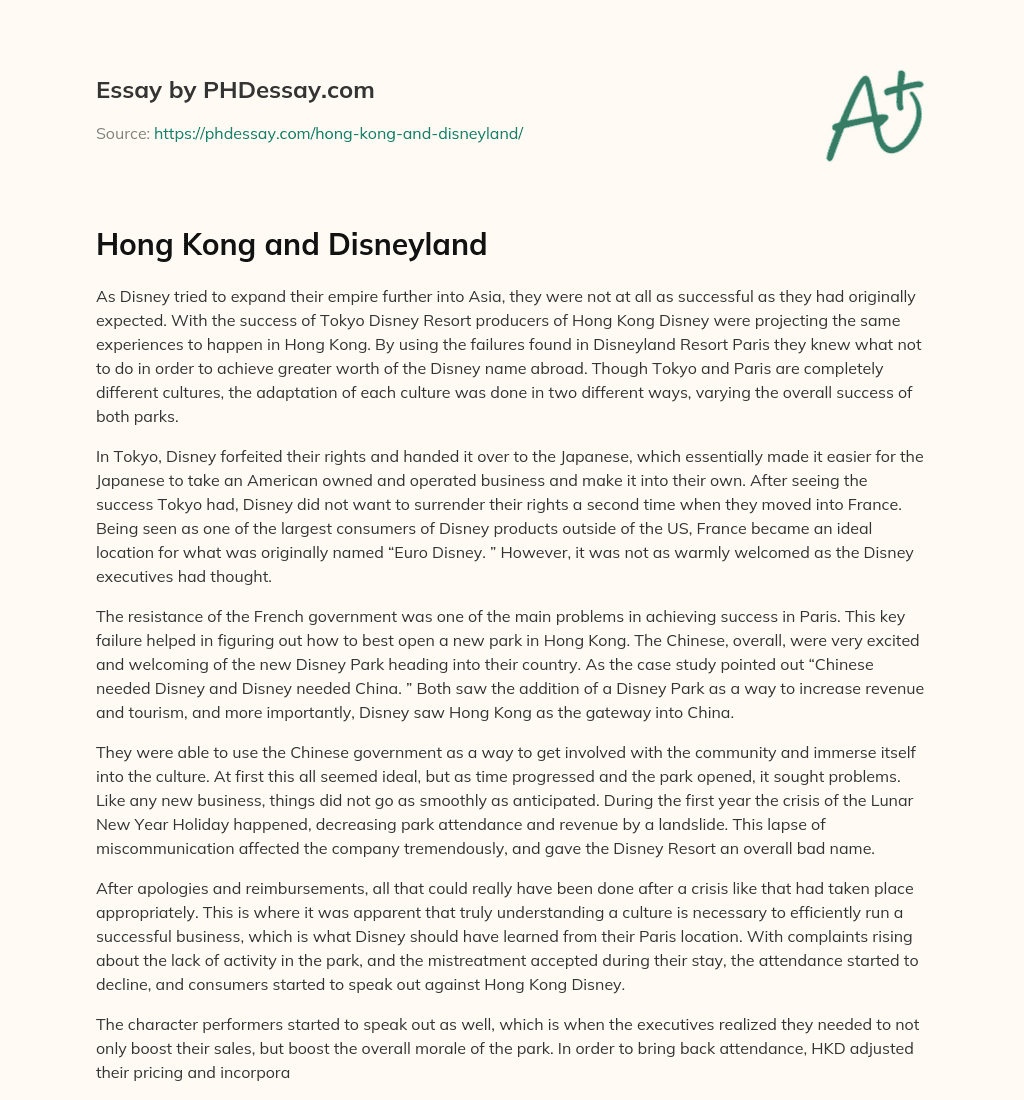 hong kong disneyland experience essay