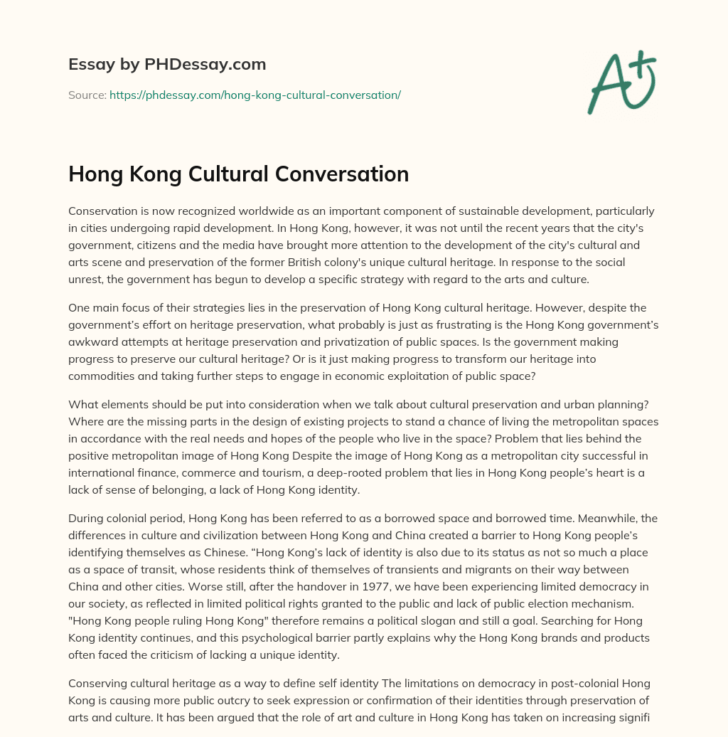 Hong Kong Cultural Conversation essay
