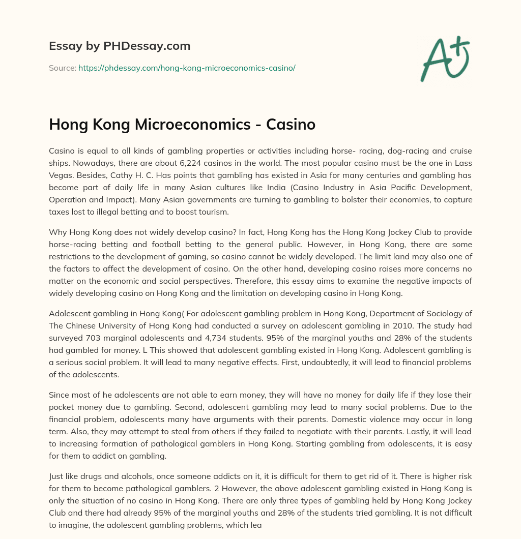 Hong Kong Microeconomics – Casino essay
