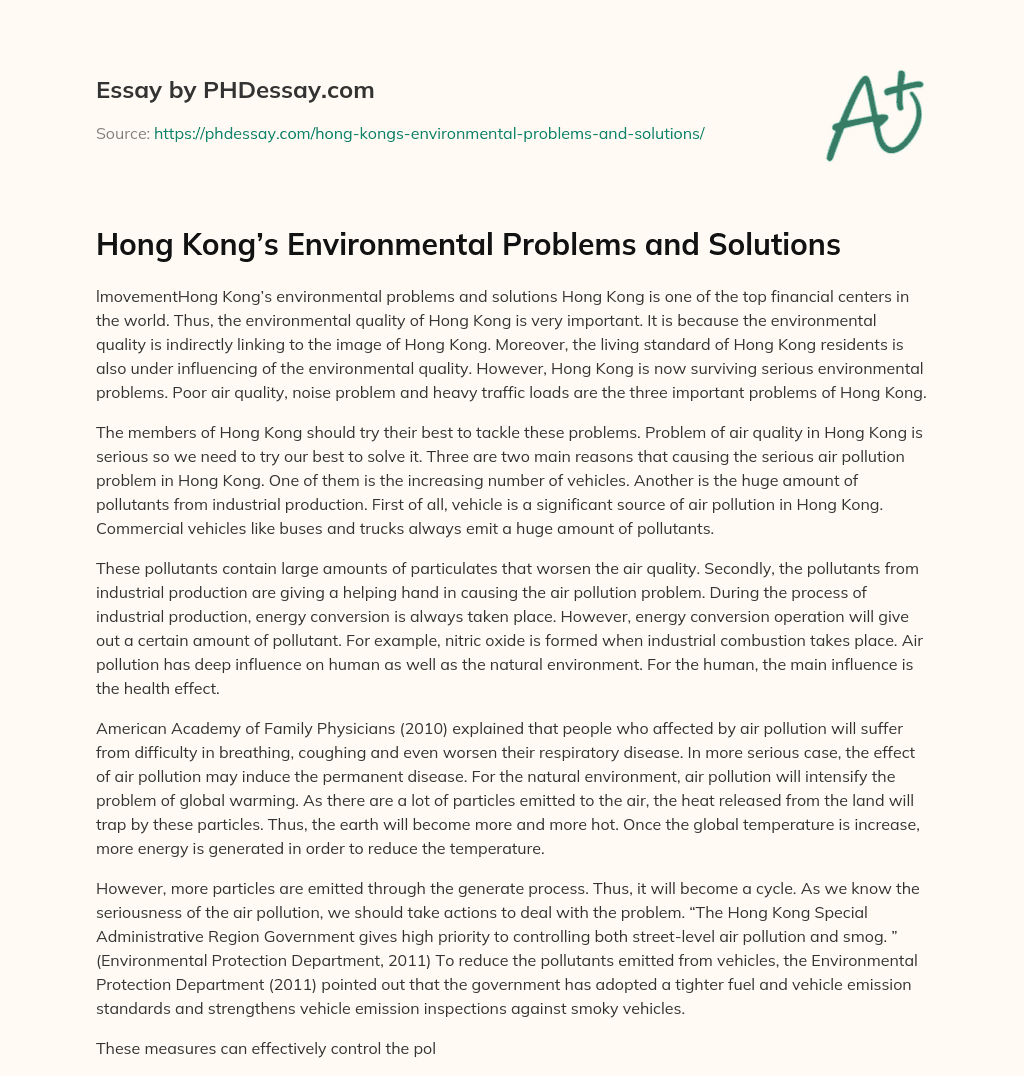 Hong Kong’s Environmental Problems and Solutions essay
