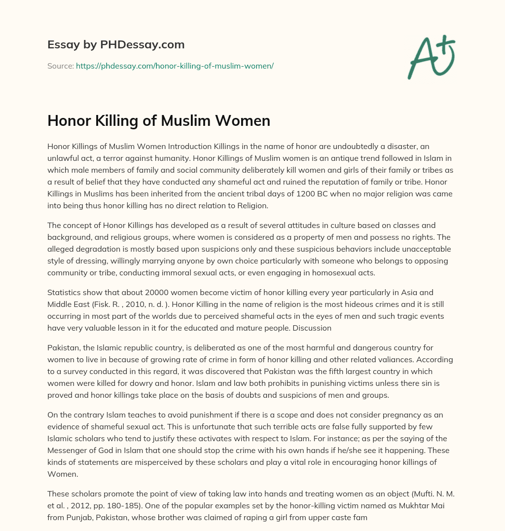 Honor Killing of Muslim Women essay