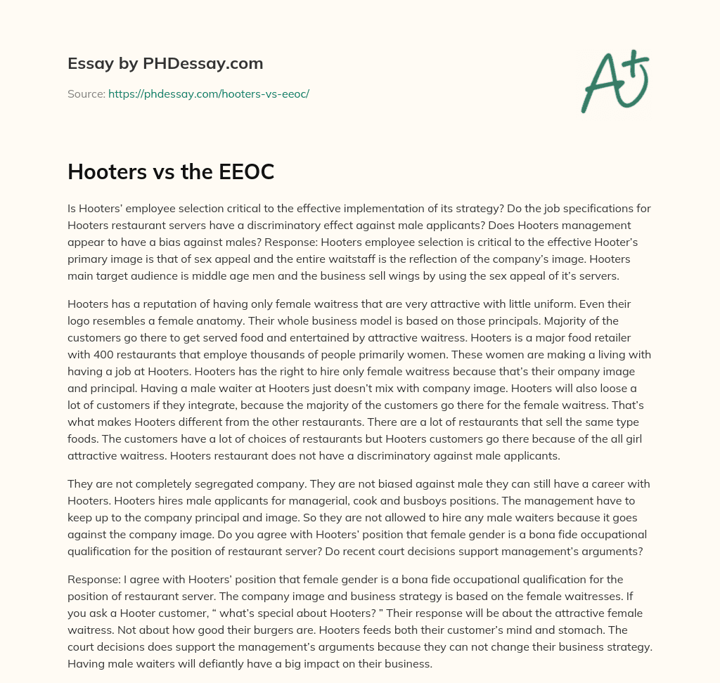 Hooters vs the EEOC essay