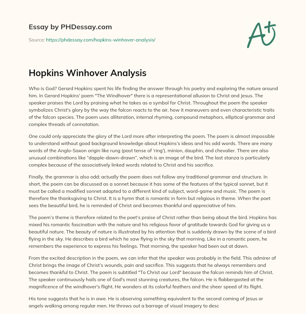 Hopkins Winhover Analysis essay