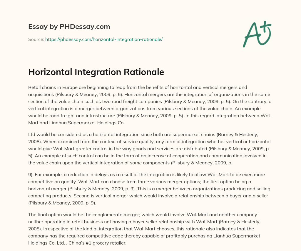 Horizontal Integration Rationale essay
