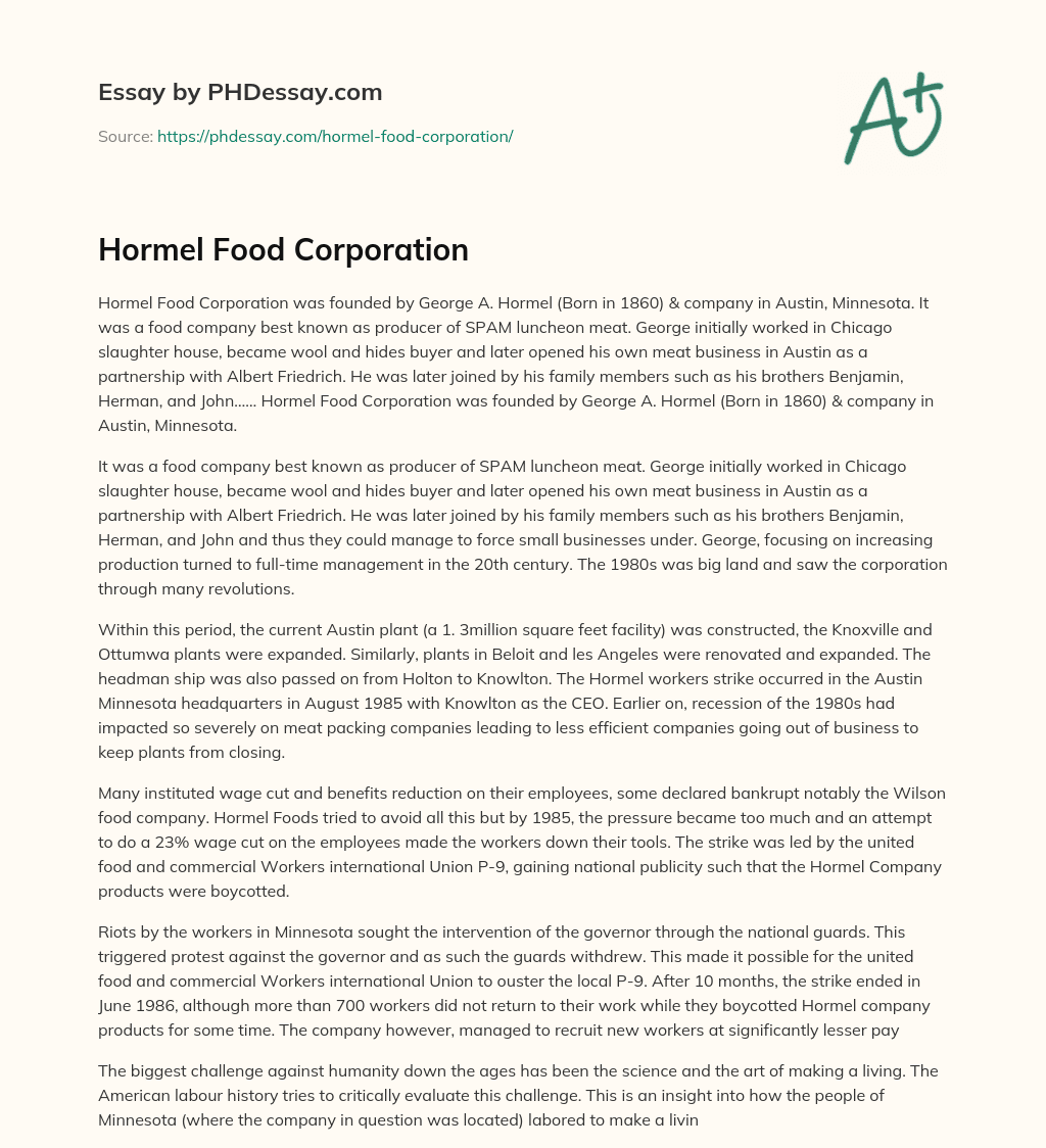 Hormel Food Corporation essay