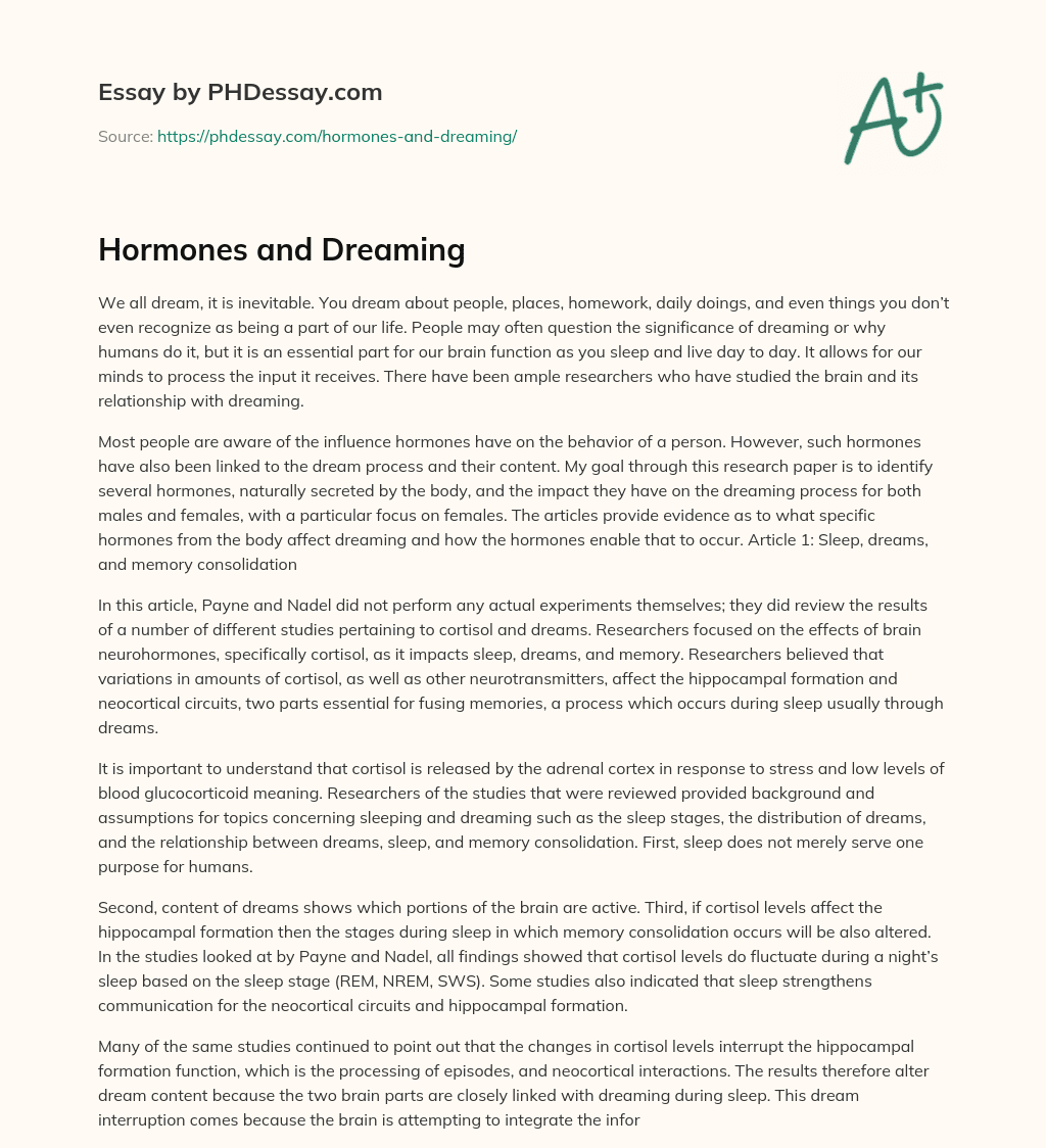 Hormones and Dreaming essay