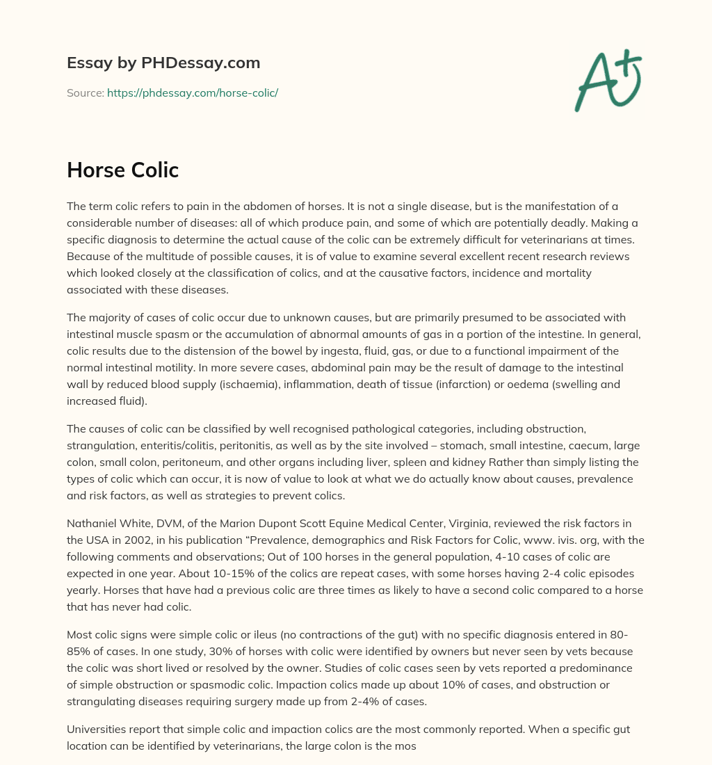 Understanding Colic in Horses: Causes, Diagnosis, and Treatment essay