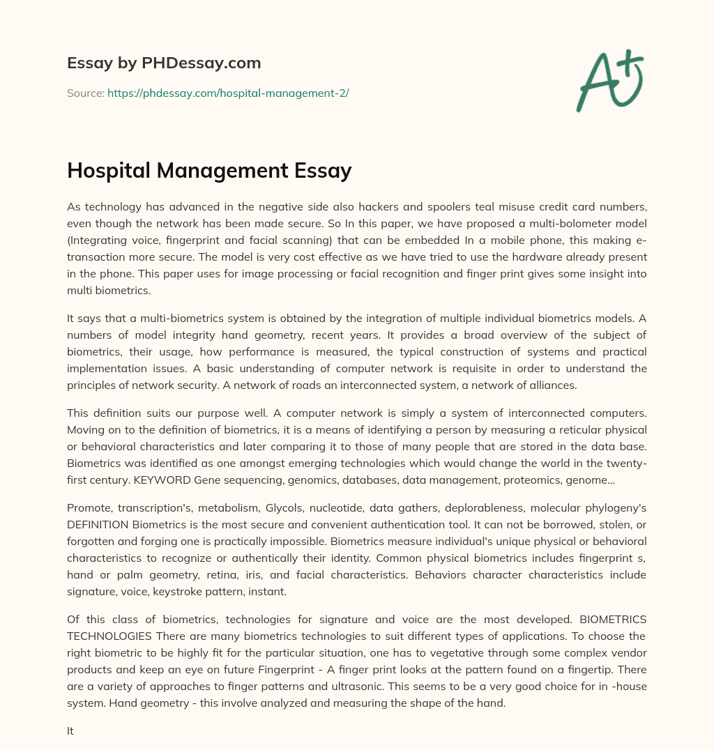 Hospital Management Essay essay