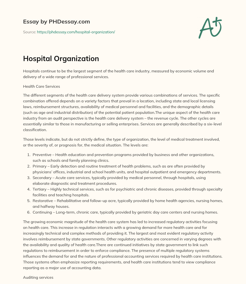 Hospital Organization essay