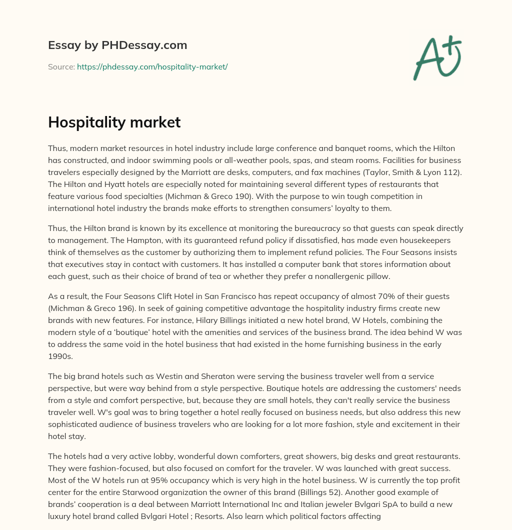 Hospitality market essay