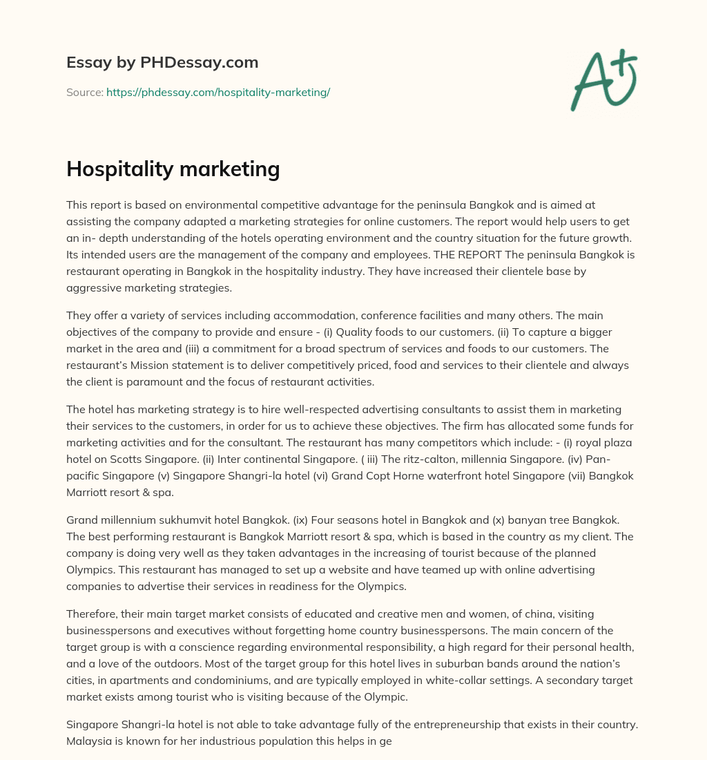 Hospitality marketing essay