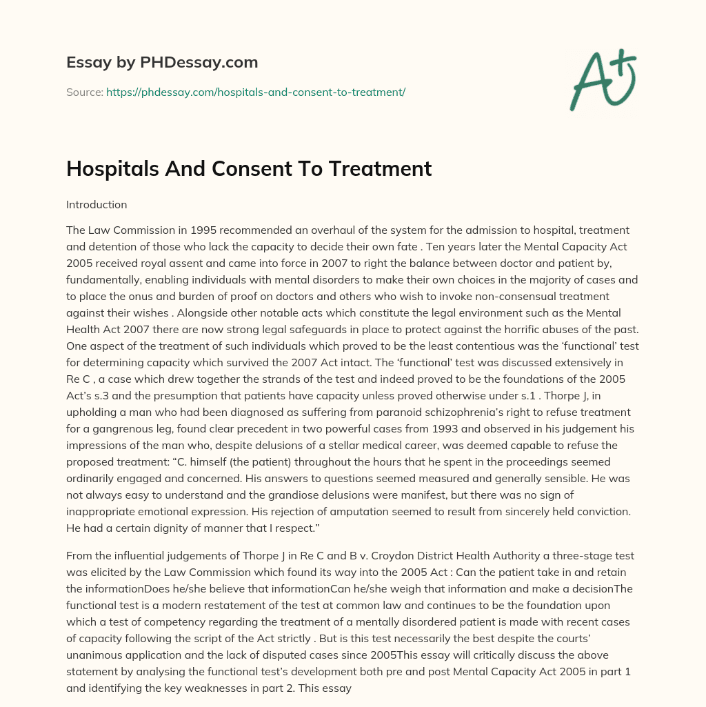 Hospitals And Consent To Treatment essay