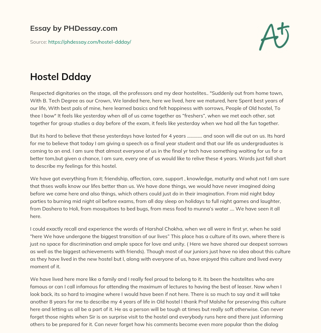 Hostel Ddday essay