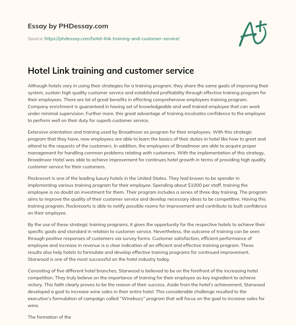 Hotel Link training and customer service essay
