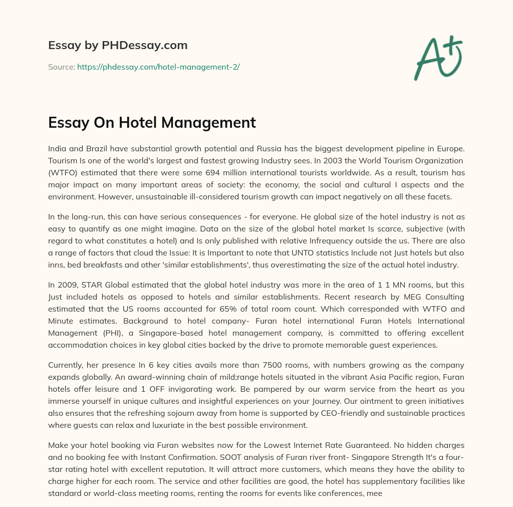 Essay On Hotel Management essay