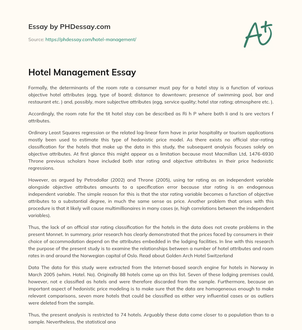 essay on hotel management