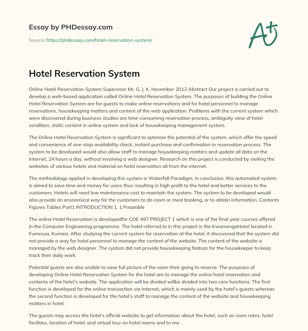 Hotel Reservation System essay