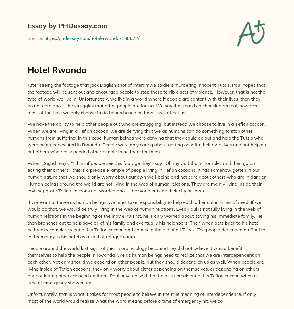 Hotel Rwanda essay