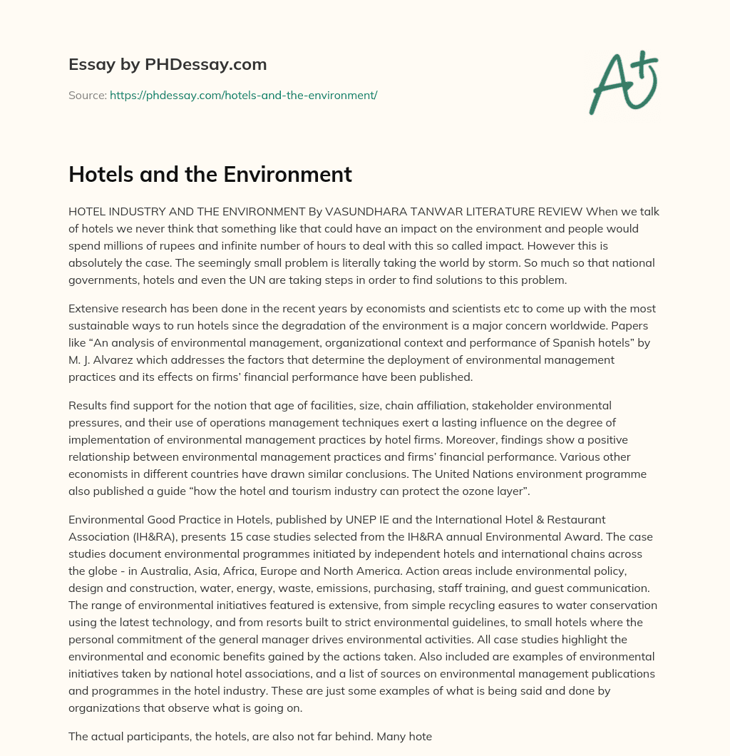 Hotels and the Environment essay