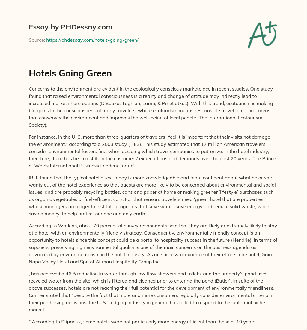 Hotels Going Green essay