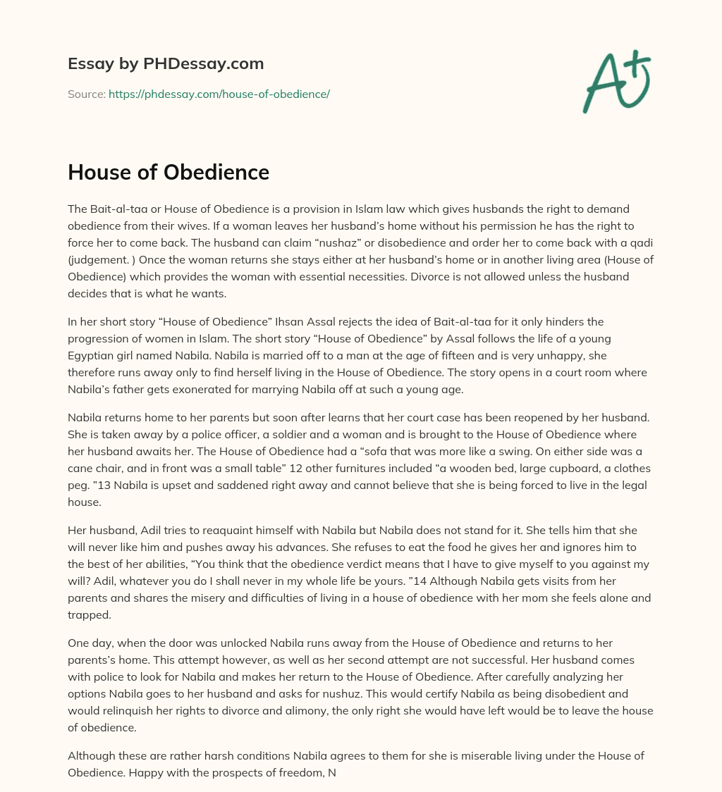 House of Obedience essay