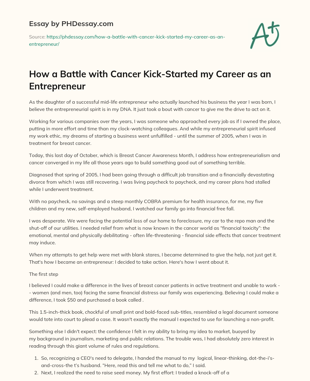 How a Battle with Cancer Kick-Started my Career as an Entrepreneur essay