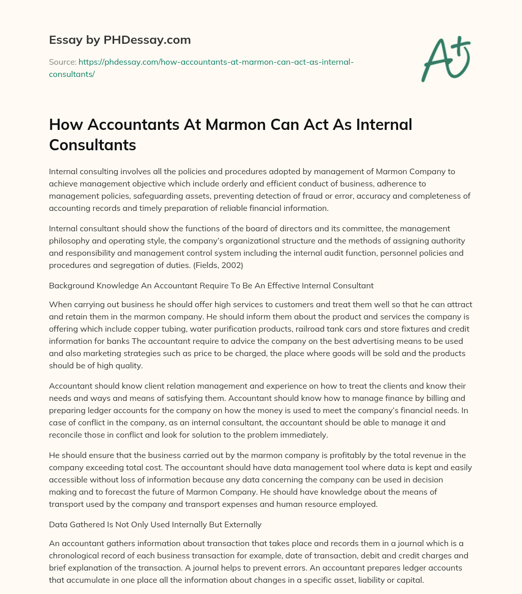 How Accountants At Marmon Can Act As Internal Consultants essay