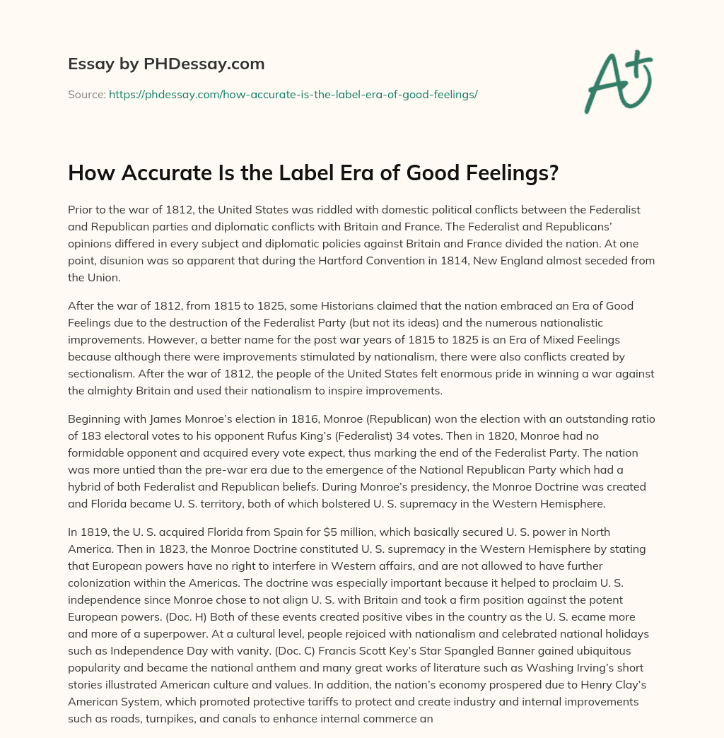How Accurate Is the Label Era of Good Feelings? essay