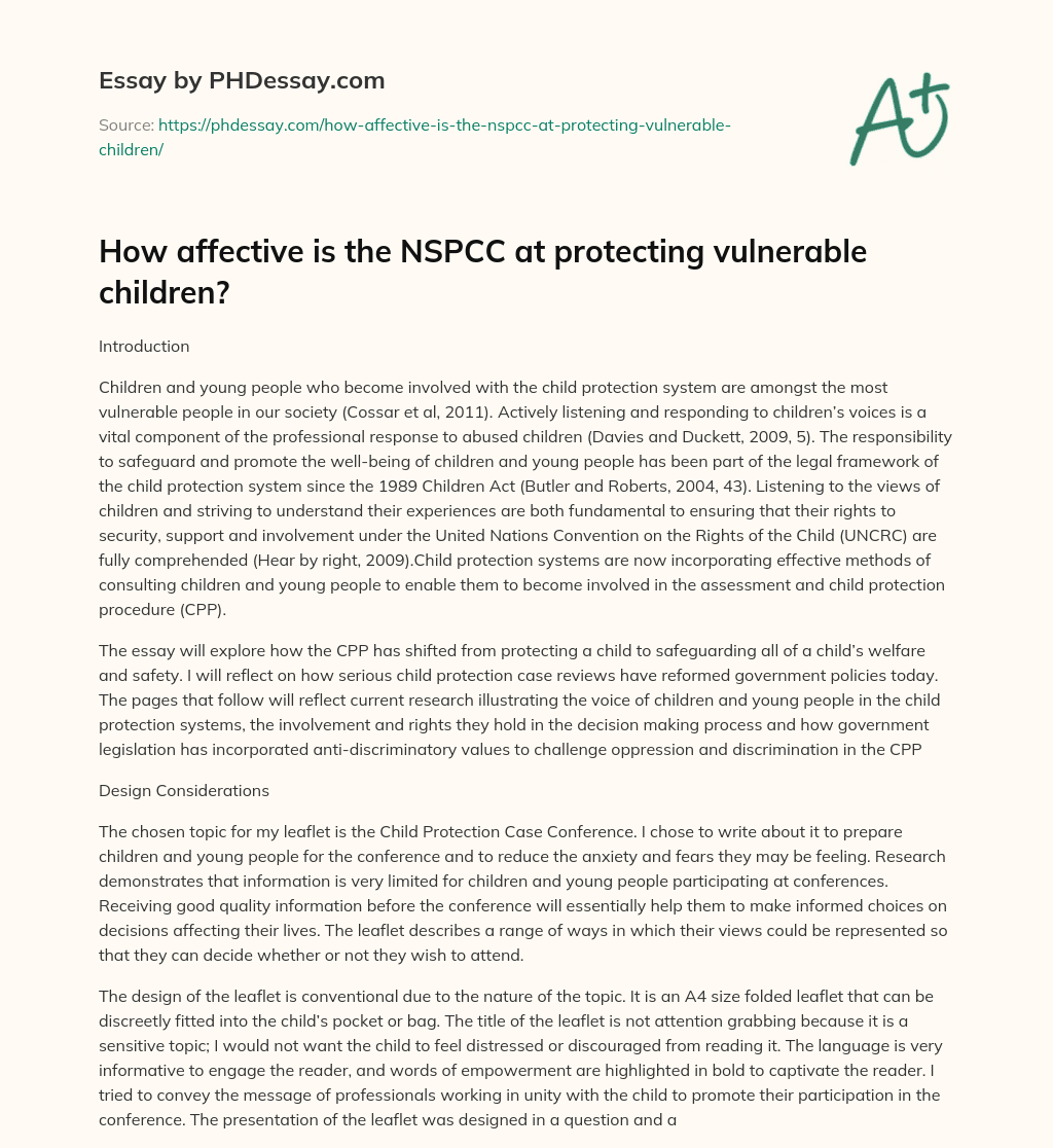How affective is the NSPCC at protecting vulnerable children? essay